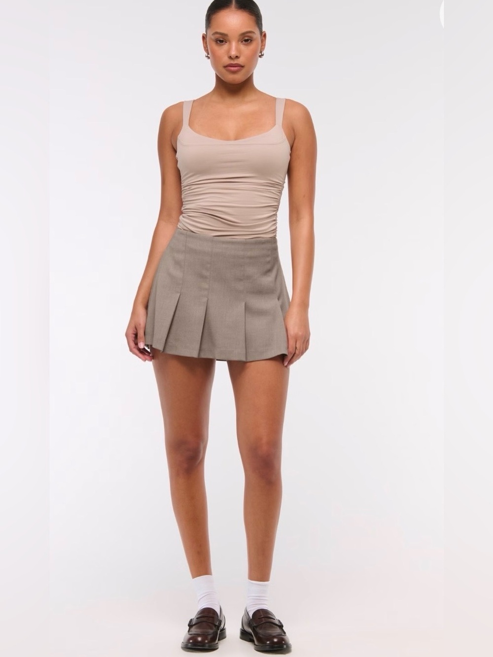 Abercrombie & Fitch Pleated Mini Skort Brown Taupe Herringbone Size M - Picture 1 of 7